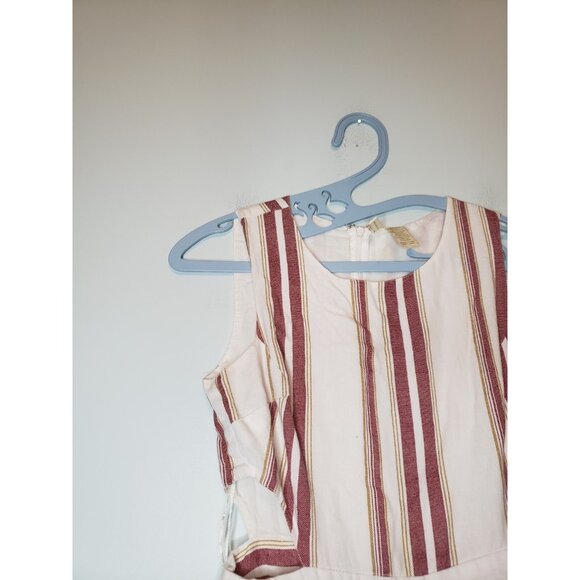 Japna Women S Jumpsuit Red Stripe Linen Cotton Blend Cutout Side Coastal Cropped - Picture 4 of 6